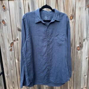 J Crew Baird McNutt Mens Irish 100% Linen Button Up Shirt Large Navy Casual